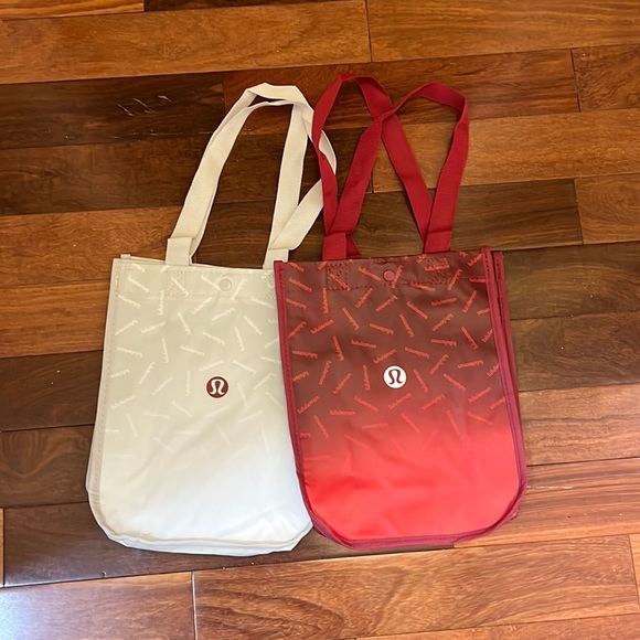 lululemon athletica Handbags - A set of the newest Reusable Tote Lululemon Bags (Red Silver White)